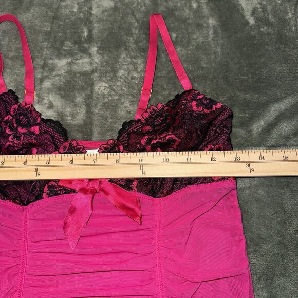 Flora Pink & Black Sheer Babydoll Lingerie Slip Dress Women's S/M Coquette Y2K - Picture 6 of 9